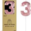 BEAN LIEVE 2.76 Inch Rose Gold Number Candles 3 - Diamond Birthday Cake Candles with Metallic Finish for Party, Anniversary, Graduation Decorations.