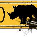 Rhino Xing Crossing Sign, Rustic Metal Wall Decor with Rhino Animal, Vintage Street Road Signs for Farmhouse, Cabin, Man Cave or Garage, Slim, Indoor/Outdoor, 4x16In