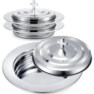 Zhehao 2 Plates Silver Communion Set, Holy Trays with Lid, Stainless Steel Bread Tray Plates for Churches, Holy Communion Tray with Cover, Polished Church Supplies Ware Sets Zhehao 2 Plates Silver Communion Set, Holy Trays with Lid, Stainless Steel Bread Tray Plates for Churches, Holy Communion Tray with Cover, Polished Church Supplies Ware Sets