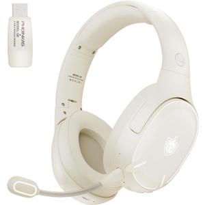 YOTMS Wireless PS5 Gaming Headset for PS4, PC, Switch, 2.4Ghz Wireless Gaming Over Ear Headphones with Mic, Bluetooth 5.3 Headphones with Stereo Sound, 40h Battery, for Laptop, Mac, Phone (White)