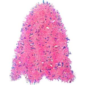 JXITON 20ft/6m Pink Christmas Tinsel Garland Iridescent Metallic Twisted Hanging Garland with Star for Chistmas Tree Fireplace Home Decoration