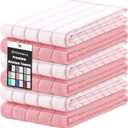Homaxy Premium Cotton Kitchen Towels 16"x 28", Large Natural Ring Spun 390 GSM Dish Towels, Super Absorbent Terry Kitchen Hand Towels, Soft Tea Towels with Hanging Loop, Pink Check Design, 6 Pack