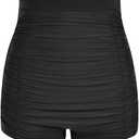 Women's Tankini Bikini Bottom High Waist Swim Shorts Briefs Shirred Tankini Bottom Sport Swimwear S-XXXL (10-12, Black2) L