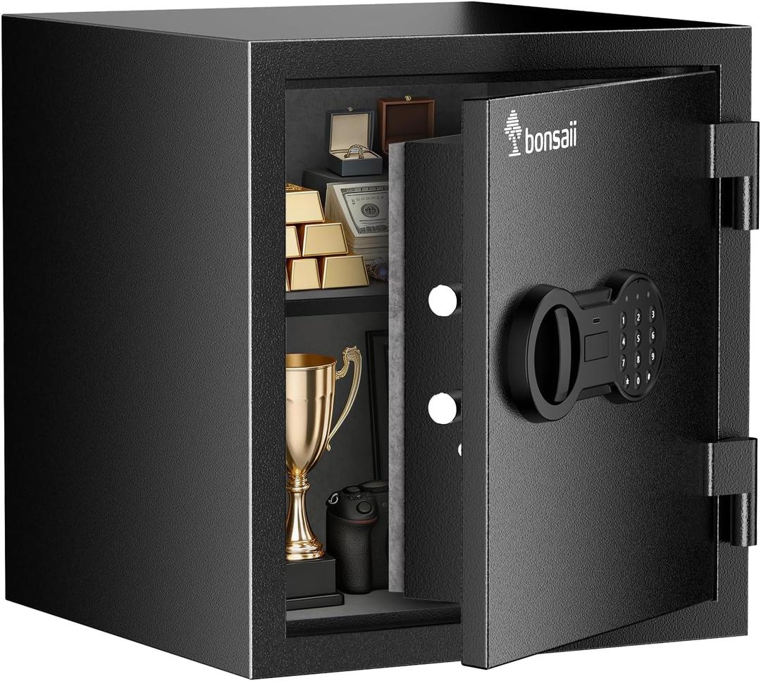 Bonsaii 0.84 cu.ft Fireproof Safe for Home, 30-Min at 1550F, Digital Keypad & Emergency Key, Anti-Tamper Alarm, Type-C Port, 13.07"x9.21"x11.81" for Documents, Cash, Jewelry
