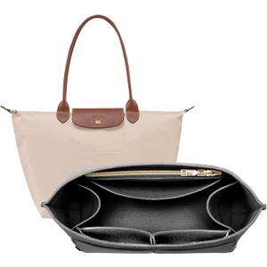 OPPOSHE Purse Organizer Insert for Longchamp Le Pliage, Premium Felt Long Champ Bag Handbag Women, Tote Organizer Insert with 9 Compartments (Medium, Grey) (M-10.4*5.7*7.9in)