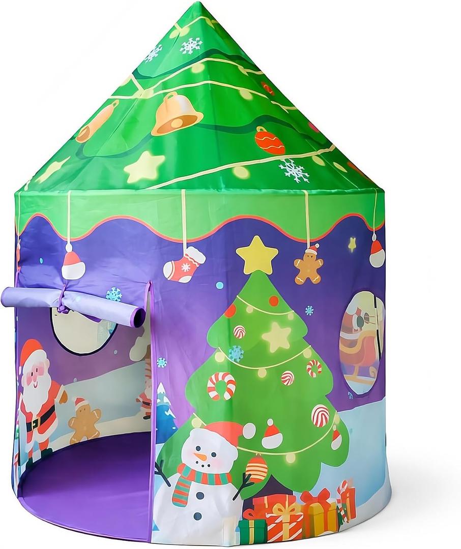 Christmas Play Tent for Kids, Tree & Snowman Xmas Playhouse for toddles 2+, 39.4 x 39.4 x 53.1 inches