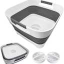 2.4 Gal (9L) Collapsible Dish Basin with 2 Drainage Plugs - Foldable Sink for Kitchen, Camping, RV | Space-Saving Multifunctional Wash Basin for Veggies, Dishes