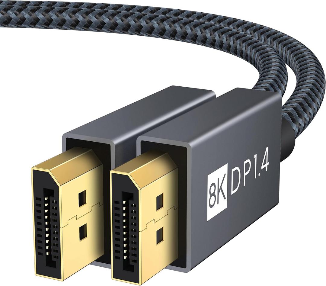 IVANKY DisplayPort Cable 1.4, 8K DP to DP Cable[8K@60Hz, 4K@144Hz, 1080P@240Hz], Support HBR3, 32.4Gbps, HDCP 2.2, HDR, Display Port Cord Compatible for Gaming Monitor, TV, PC, Laptop, Grey-6.6ft