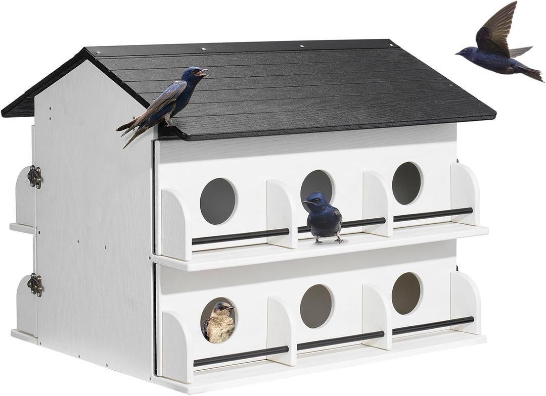 Kingsyard Recycled Plastic Purple Martin House - Pre-Assembled Bird House with 12-Room 2-Tier, Easy Clean Design with Front Doors, Durable Outdoor Nesting Shelter for Martins, White