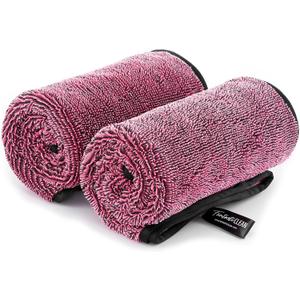 Fantasticlean Large Car Drying Towels- 2 Pack, 32 by 24'' - Premium Microfiber Cleaning Cloth with Dual-Colored Twisted Loop, Ultra Absorbent, Scratch-Free for Instant Car Detailing (Pink)