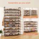 LANTEFUL Tall Shoe Rack 10 Tier Shoe Organizer Large Shoe Shelf with 18 Hooks Storage for 50 Pair Sneaker and Boot, Stackable Vertical Shoe Rack Organizer for Closet, Entryway, Bedroom, Brown