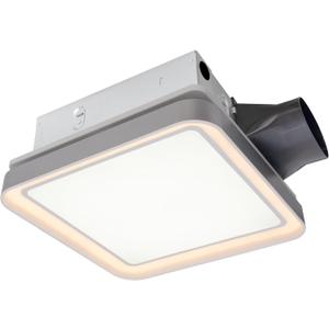 Akicon Bathroom Exhaust Fan with Light, 50-80-100 CFM DC Motor, 1.2 Sones 3CCT LED Light 2700K/4000K/5500K with 7W Night Light Quiet Energy Saving Ceiling Fan, Silver (Sliver)
