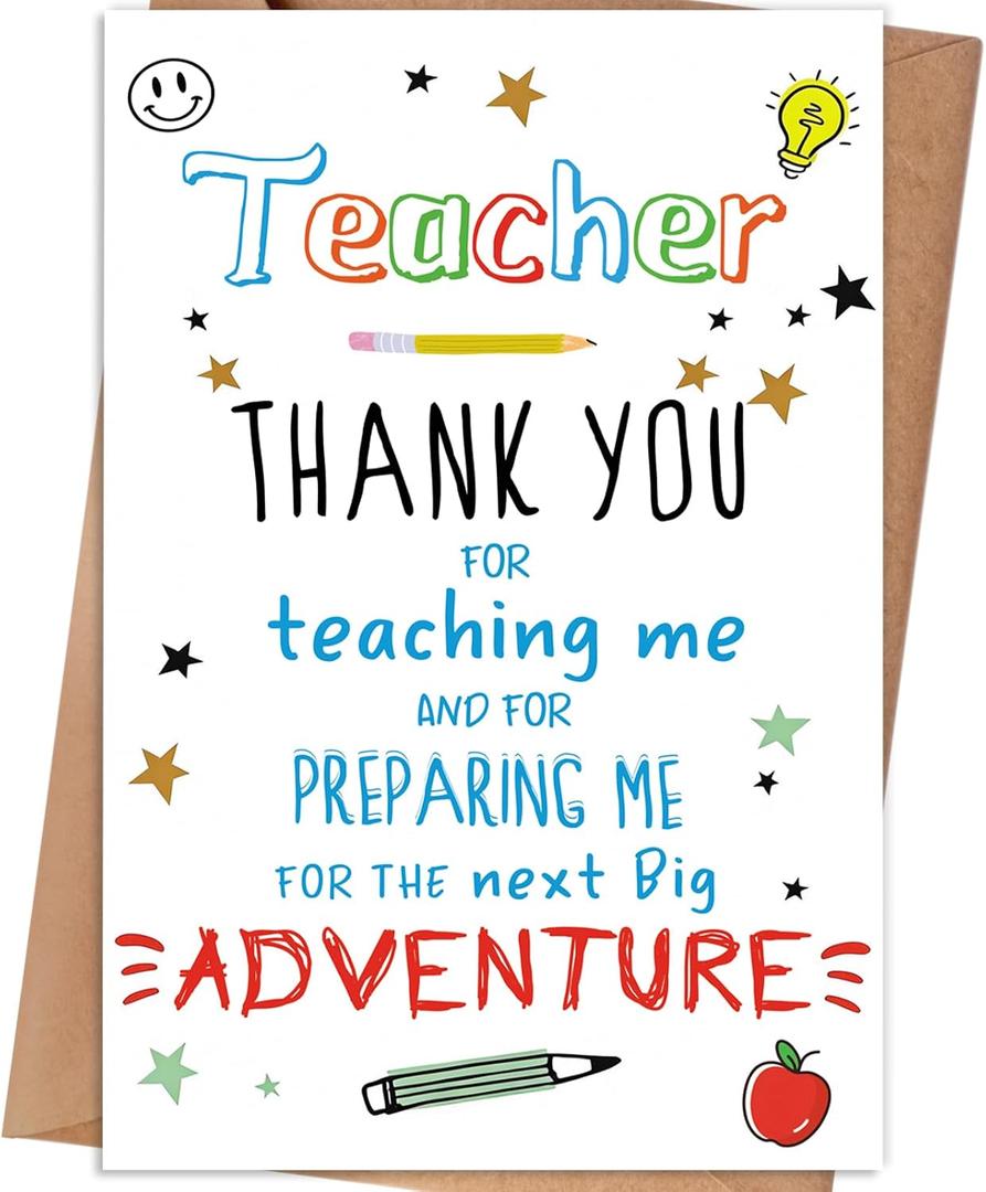 4 x Thank You Card Gift for Teacher, Appreciation Card for Teacher, 8×5.3 Inches