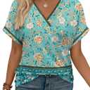 WIHOLL Womens Summer Tops Short Dolman Sleeve Shirts 2026 Fashion V Neck Outfits Clothes (Blue, L)