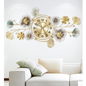 Wall Clock, Clocks for Living Room, Silent Wall Clock Decorative, 3D Retro Metal Ginkgo Leaf Design, for Office Bedroom Kitchen Clock(33''x18'') (Blue Color - Arab)