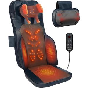 Shiatsu Neck Back Massage Cushion with Heat - 4D Kneading Massager w/Vibration, Dual-Neck Design, Adjustable Intensity/Height, Ease Muscle Tightness from Long Sitting, for Office, Home, Blue
