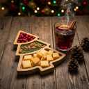 Baluue Christmas Tree Charcuterie Board, Bamboo Serving Tray for Appetizers, Snacks, and Fruit 3-Compartment Wooden Cheese Platter for Xmas Holiday Party & Hostess (27.70X19.50X1.20CM, Khaki)