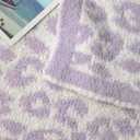 bearberry Fuzzy Leopard Knitted Throw Blanket Soft Cozy Warm Microfiber Blanket for Couch Sofa Bed Travel (Purple/Cream, 51"x70")