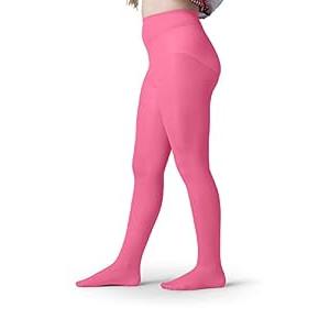 Silky Toes Girls' Opaque Footed Tights (2 Pairs) Durable Microfiber Stockings for Little Big Kids (Bright Pink, 12-14)
