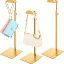 Hacaroa Set of 3 Purse Display Stand Stainless Steel, Adjustable Metal Handbag Holder Gold Tabletop Bag Rack, Single Hook Jewelry Display Stand for Closet, Boutique, Store