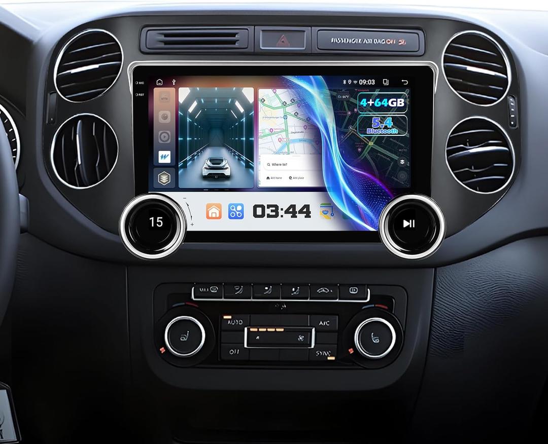 [4+64G] Upgrade Android Radio for VW Tiguan 2006-2016: 10.1 inch IPS Touchscreen Carplay Stereo - Background Mode, CarMate, Lenshood, BT5.4, 5G/WiFi, GPS, FM/AM/RDS Radio+ AHD Backup Camera + Canbus