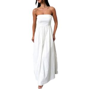 Women Summer Strapless Maxi Tube Dress 2024 Trendy Solid Pleated Flowy Dress Wedding Guest Maxi Dresses Party Club (Small, White-smock Back)