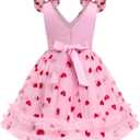 Kids Girls Sequins Dress Sleeveless Star Sequins Ruffle Tulle Tutu Dress Ball Gown Wedding Flower Girl (Pink)