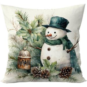 Gqtt Snowman Pillow Covers 18x18 - Snowman Christmas Pillowcases, Vintage Winter Throw Pillow Covers, Christmas Indoor Decorations