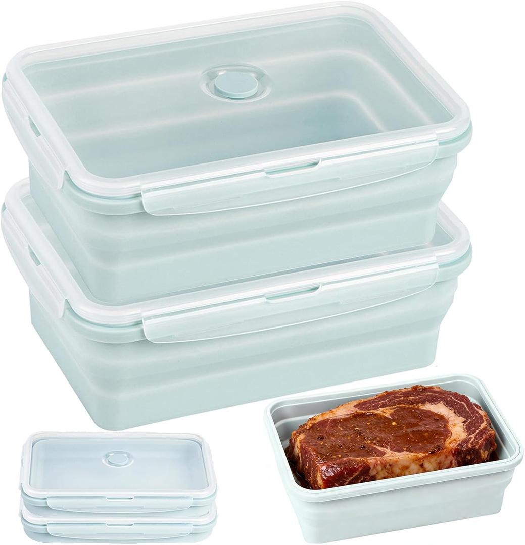 Extra Large Collapsible Silicone Food Storage Containers With Lids & Air Vent, 2 Pack 2000ml/68oz, XXL Foldable Marinade Container for Kitchen, Camping, Dishwasher, Microwave, Freezer Safe, BPA Free