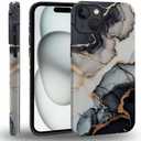 Case Compatible with iPhone 15(6.1 in),Black Gold Marble Hybrid 2-Layer Hard Shell+Silicone Scratch-Resistant Shockproof Protective Case for iPhone 15