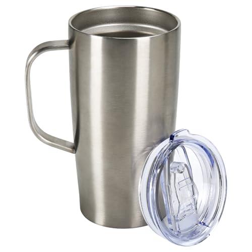 Trwcrt 19oz Insulated Coffee Mug with Handle, Double Wall Vacuum Stainless Steel Travel Coffee Tumbler, Silver