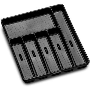 madesmart Silverware Tray-CARBON COLLECTION 6 Compartments, Soft-Grip Lining & Non-Slip Feet & BPA-Free, Large