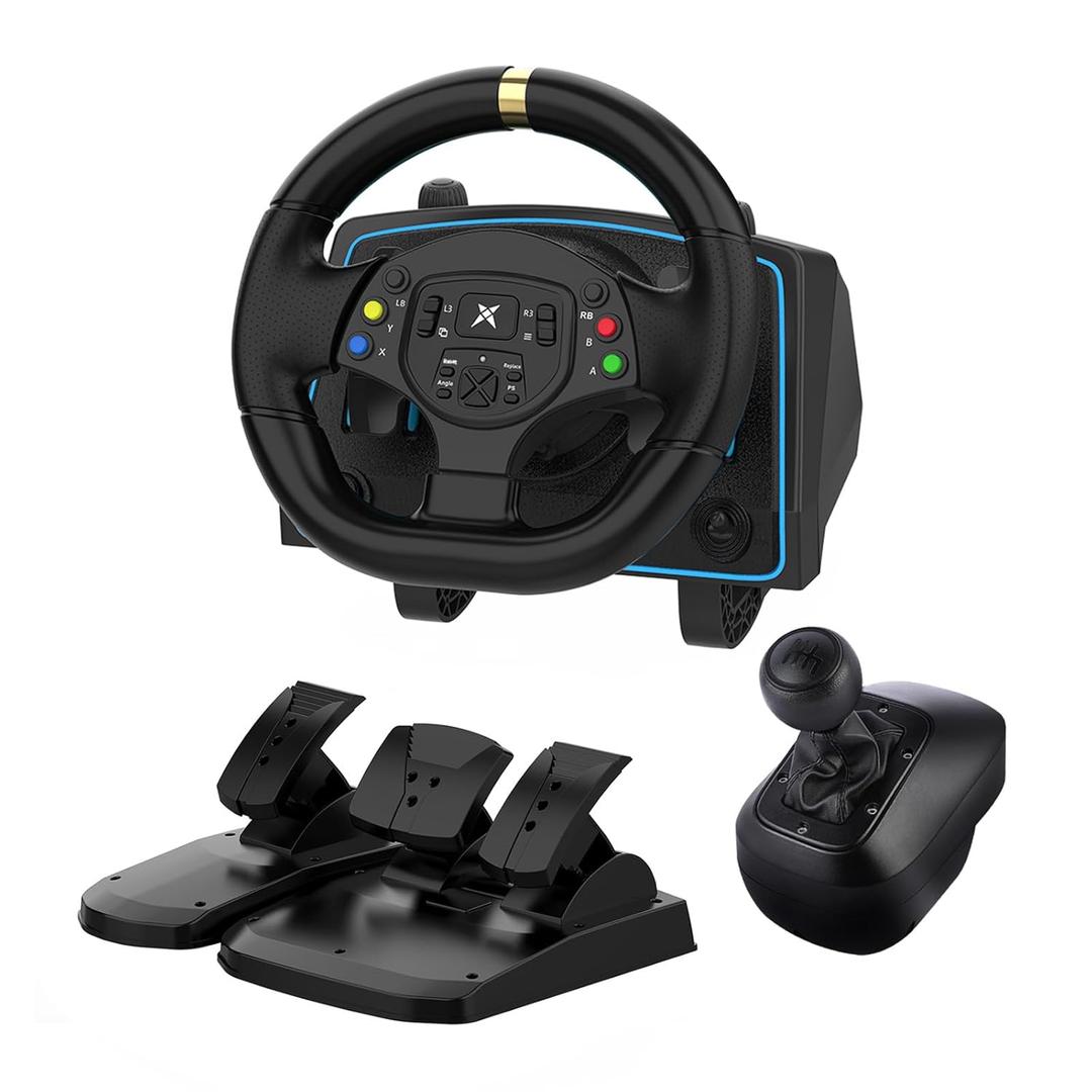 DOYO Gaming Steering Wheel with Pedals and Shifter, 1080 Racing Wheel, Vibration Feedback, Paddle Shifters, Race Steering Wheel for PC, Xbox One, PS4, Xbox Series X/S, PS3, Switch