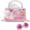 Little Girl Purse, Kids Crossbody Bag with Flower Sunglasses, Toddler Wallet Girls Handbags for Party Wedding Birthday Gift (Hot Pink)