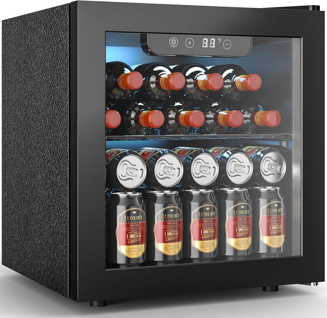 Electactic Wine Fridge Freestanding Counter-top 12 Bottles, 50 Cans Wine Cellar Drink Cooler for Soda, Canned Beer, Adjustable Digital Temperature Control for Home Dorm Office, Black, 1.3 cu.ft
