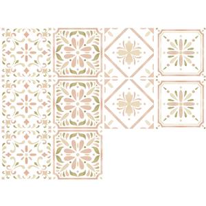 Watercolor Moroccan Ceramic Decoration Tile Floor Vinyl Sticker Vintage Wall Decals Self Adhesive Bathroom Refitting Decor Coarse Grain Film 10 PCS (7.87 * 7.87 inch * 10 PCS)