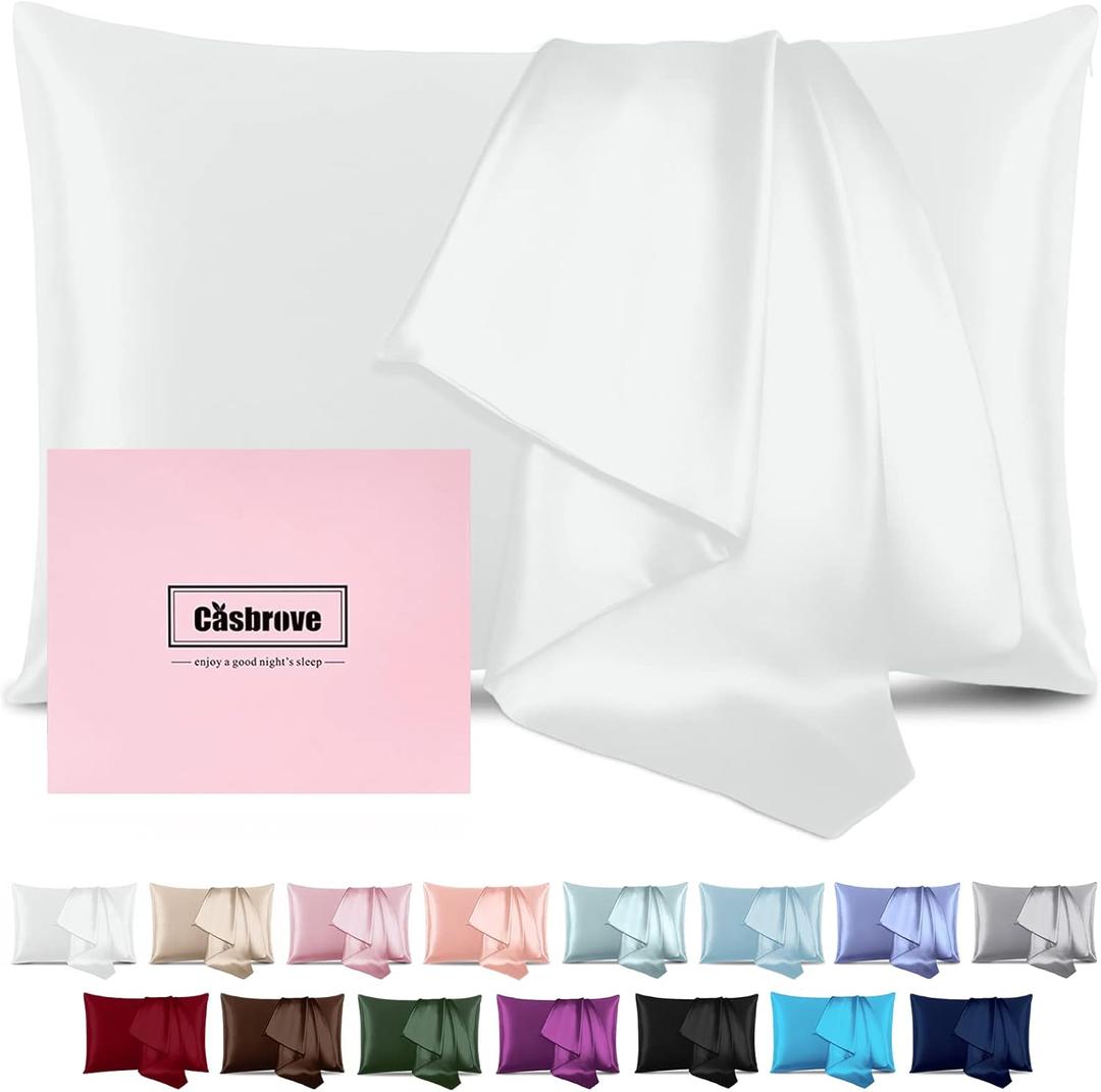 Silk Pillow Cases for Hair and Skin Mulberry Silk Pillowcase Soft Both Sided Natural Silk Pillow Cases with Zipper Beauty Sleep Pillowcase 1 Pack for Gift (Standard, White)