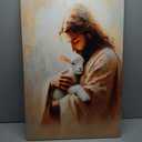 Jesus and Lamb Canvas Wall Art Jesus Saves the lost lamb Wall Decor Pictures Christian Lamb of God Painting Posters Prints for Dining Living Room Kitchen Wall Bedroom Decoration (16L" x 12W")