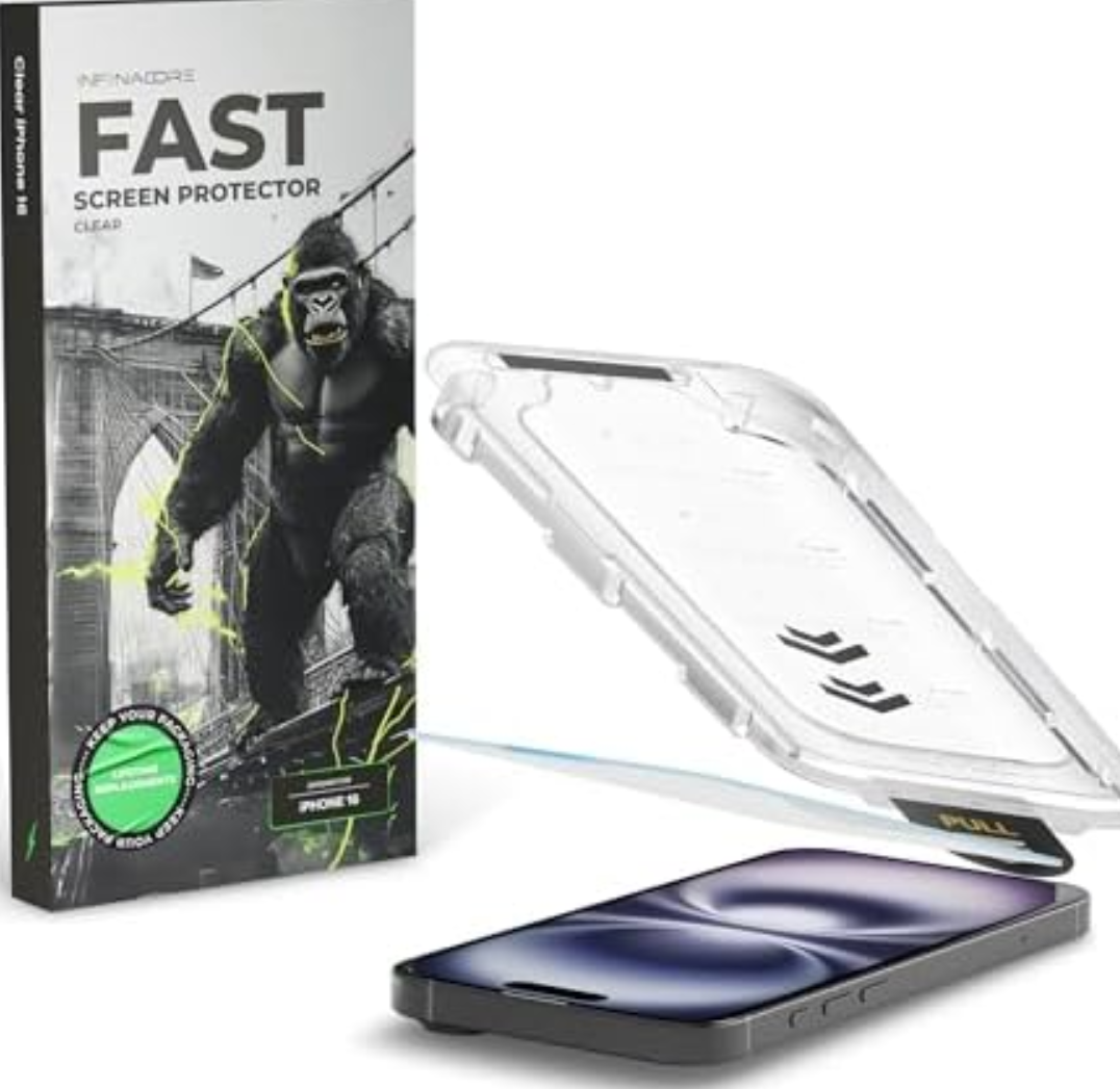 Pack of 4,  InfinaCore Fast Screen Protector for iPhone 16 w/Installation Tray - HD Clear, Scratch-Resistant, Full-Coverage, Military Grade - Shatterproof iPhone 16 Screen Protector - Tempered Glass - 2 Pack