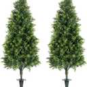Artificial Cedar Topiary Trees Set of 2,36inch UV-Resistant Faux Shrubs for Outdoor Decor Realistic Fake Plants Front Porch Decor, Artificial Bushes Cypress for Home Front Door Offices (3 ft)