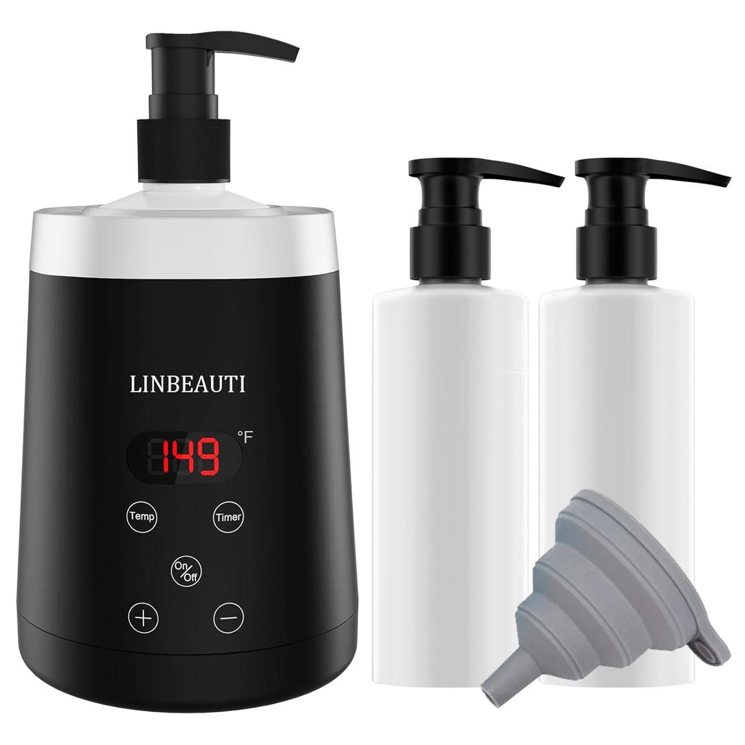 Massage Oil Warmer Bottle Professional Lotion Warmer for SPA, Automatic Oil Warmer Heated Oil Lotion Cream for Salon, Barber Shops, Home, with Two Oil Bottle Dispenser (black)