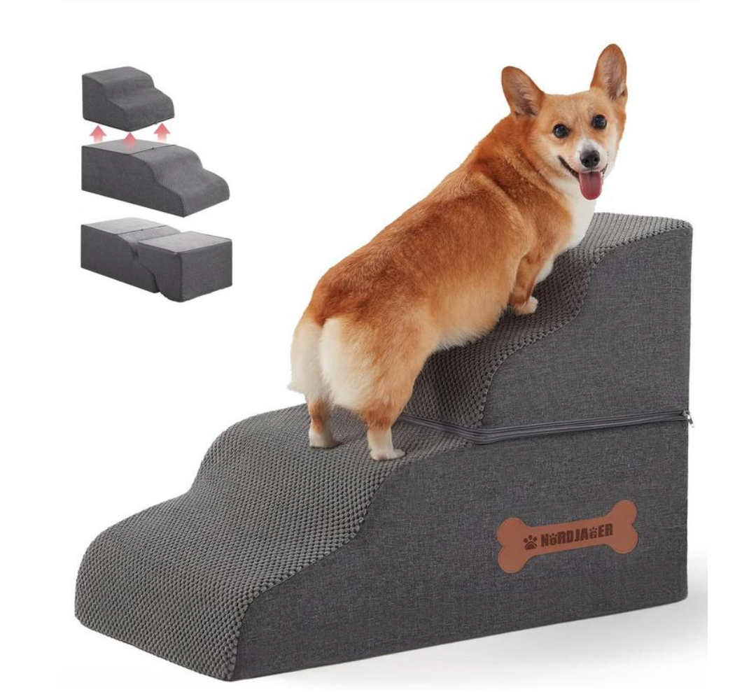 Nord Jager Dog Stairs 4-Tier, Grey, 26"L x 19"H x 16"W