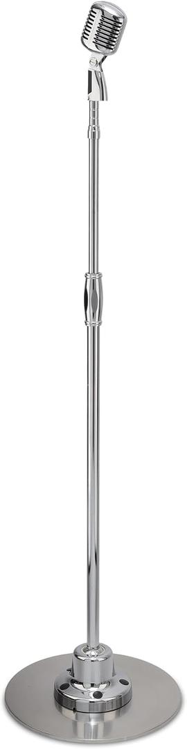 Pyle Retro Microphone, Classic Vintage Style, Unidirectional Audio, Adjustable Stand, XLR Cable, Silver Finish, Dynamic Vocal Performance Mic with 49-69” Swing Stand and Detachable Microphone