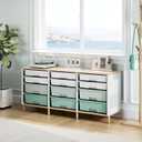 12 Drawers Storage Cabinet with Wooden Top and Plastic Bins, Toy Storage Organizer Toy Shelf Storage Chest Cubby Organizer for Home, Office, Playroom, Classroom & Craft Room Storage (Green)