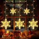 Christmas Snowflakes Window Lights, 5 Pack 72 LEDs Waterproof Hanging Battery Operated Christmas Decoration with Timer for Indoor Outdoor Xmas Home Winter Party Patio Bedroom Decor, Warm White