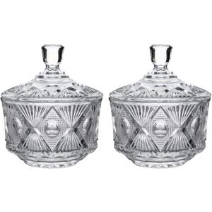 SANHECUN decorative clear glass candy jars crystal sugar bowl with lid set of 2 (Clear, Tableware)
