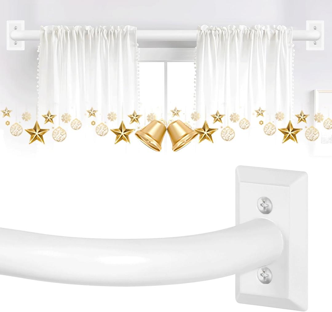 TVWOO White Wrap Around Curtain Rods 28 to 48 Inch:Blackout Adjustable Window Curtain Rod,Room Darkening Heavy Duty Curved French Metal Single Drapery Rods for Bedroom Kitchen Easy Install, Pure White