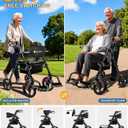 Foldable 2-in-1 Rollator Walker for Seniors with Seat, Lightweight Transport Wheelchair Combo 300 lbs Capacity, All-Terrain Tires, Anti-Tip Brakes, Adjustable Height 33.5"-40"