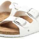 FITORY Womens Flat Sandals with Cork Footbed, Open Toe Arch Support Slides Adjustable Slip On Slippers for Summer 2026 Size 6-11