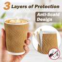 SIUQ 12 oz Coffee Cups-90 Pack Disposable Coffee Cups with Lids and Straws, Insulated Ripple Wall To Go Paper Coffee Cup for Coffee, Hot Chocolate and Hot Tea Drinks - Champagne 
